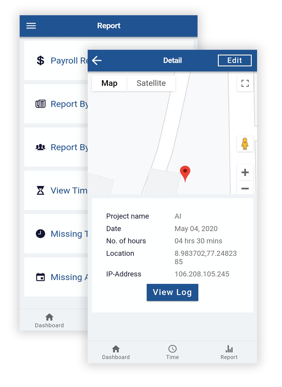 Mobile showing time entry details screen of Mobile MyTimesheet app