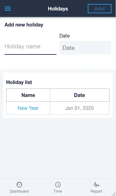 Holiday list screen