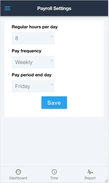 Payroll setting screen